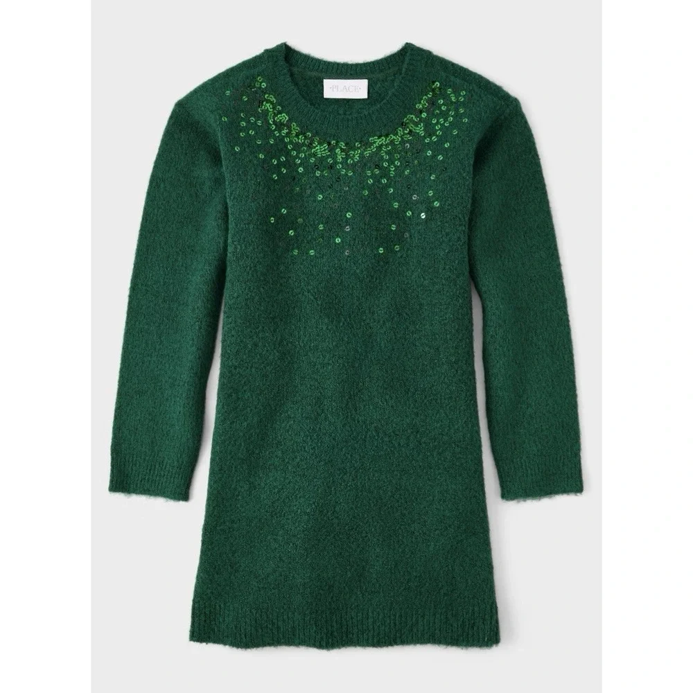 Children's Place Green Sequin Sweater Pullover Dress Toddler‎ Girl NWT Size 2T